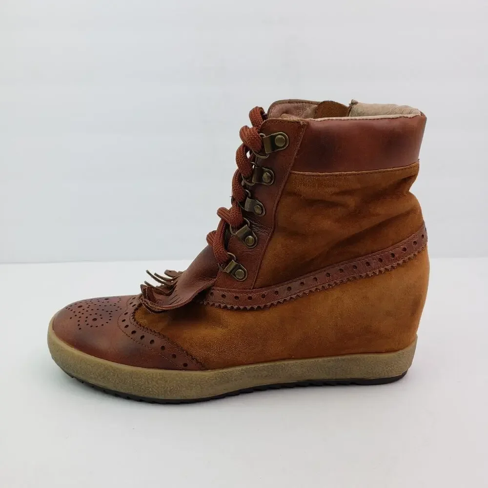 Sundance Mam' Zelle Womens Size EU 38 US 7.5-8 Brown Leather Wedge Western Shoes